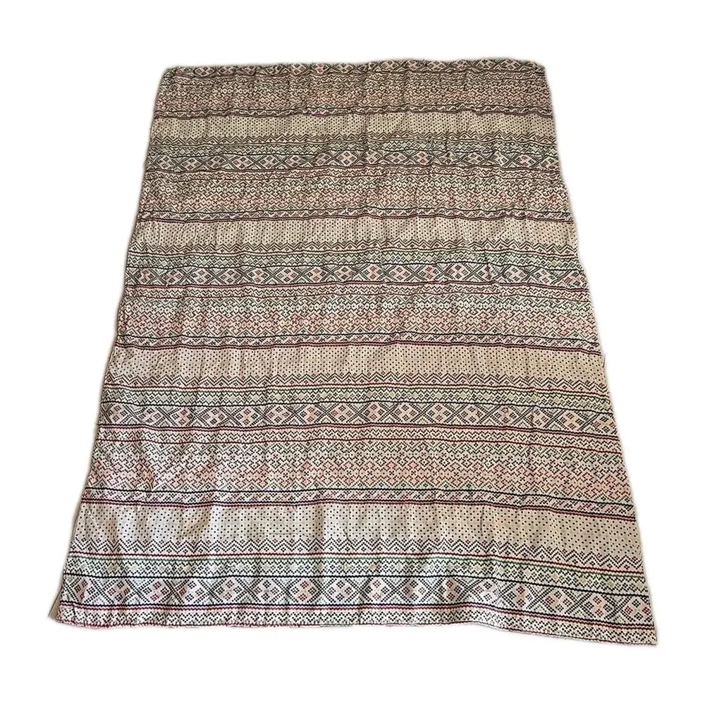 Vtg Multicolor Mixed Media Patchwork Reversible Quilted Bedding Throw 59